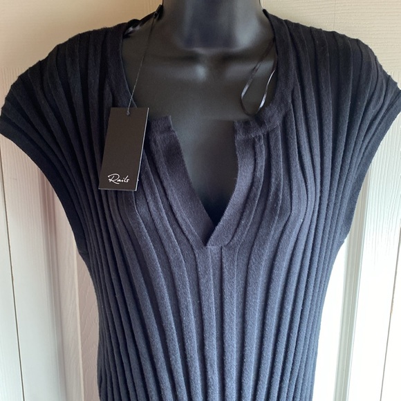Rails NWT Ashley Vneck Black Cotton Blend Wide Ribbed Knit Dress size medium - Picture 7 of 14